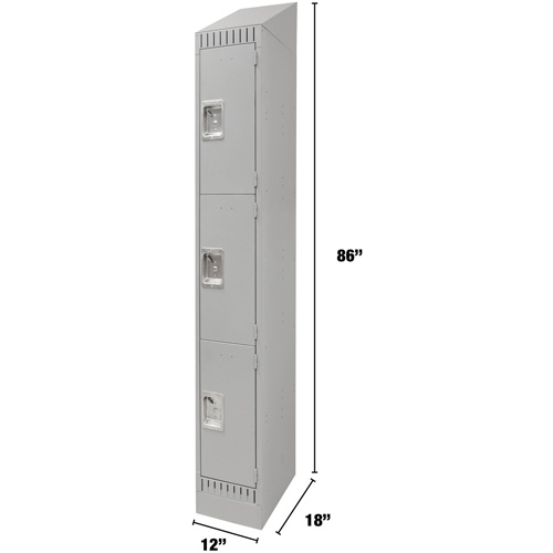 Lockers, 3 -tier, 12" x 18" x 86", Steel, Grey, Knocked Down Sécurité Médic