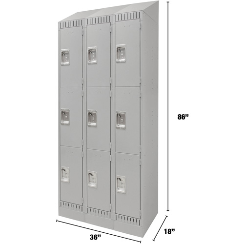 Casiers, 3 niveaux, Bloc de 3, 36" x 18" x 86", Acier, Gris, D&eacute;mont&eacute; Sécurité Médic