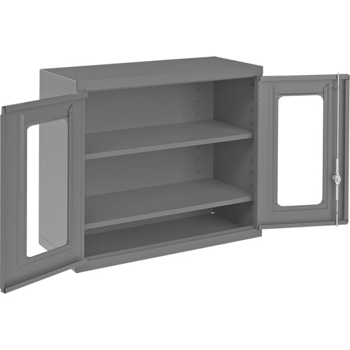 Wall-Mountable Storage Cabinet with Clearview Doors, 26-15/16" H x 29-7/8" W x 13-11/16" D, 2 Shelves, Steel, Grey Sécurité Médic