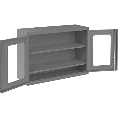 Wall-Mountable Storage Cabinet with Clearview Doors, 26-15/16" H x 35-7/8" W x 13-11/16" D, 2 Shelves, Steel, Grey Sécurité Médic