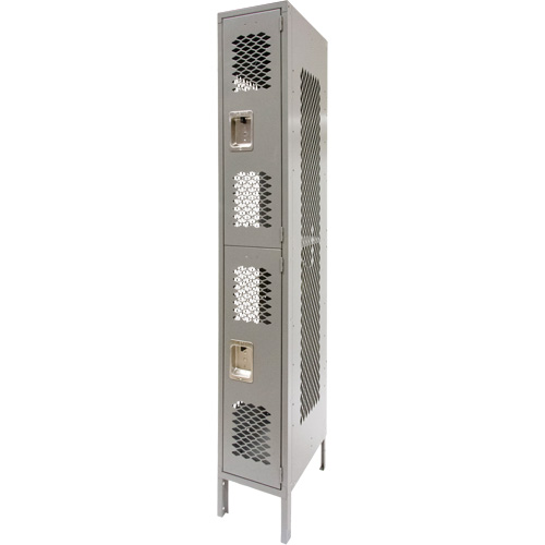 Vented Lockers, 2 -tier, 12" x 18" x 78", Steel, Grey, Knocked Down, Perforated Sécurité Médic