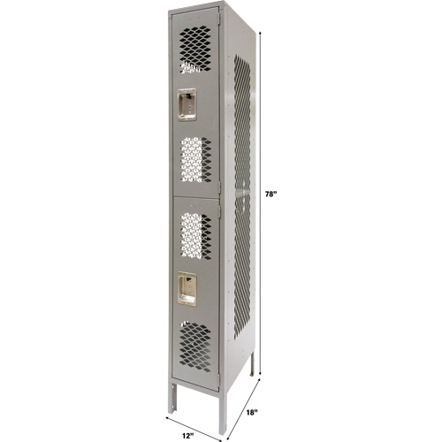 Vented Lockers, 2 -tier, 12" x 18" x 78", Steel, Grey, Knocked Down, Perforated Sécurité Médic