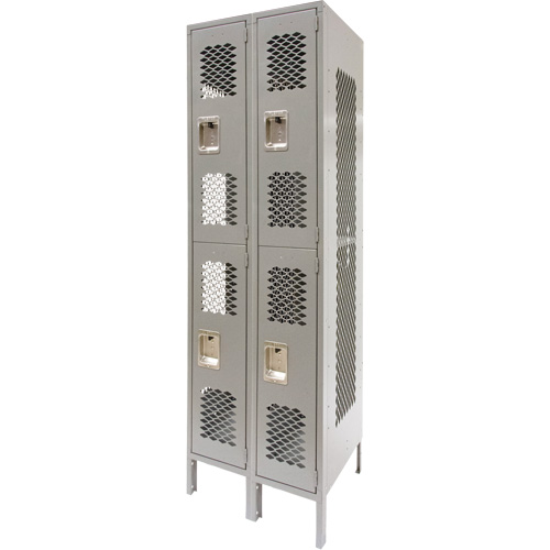 Vented Lockers, 2 -tier, Bank of 2, 24" x 18" x 78", Steel, Grey, Knocked Down, Perforated Sécurité Médic