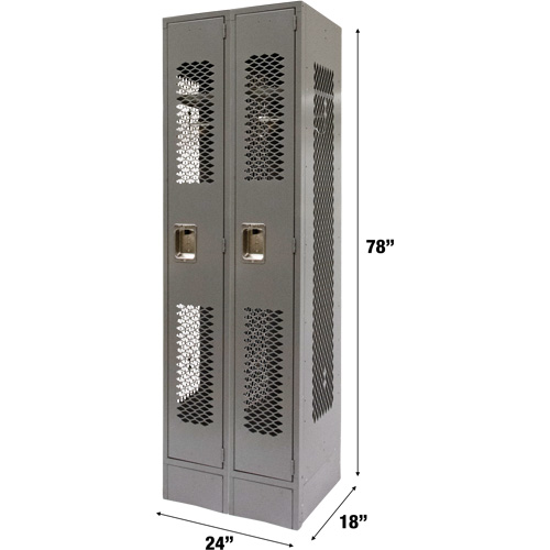 Vented Lockers, Bank of 2, 24" x 18" x 78", Steel, Grey, Knocked Down, Perforated Sécurité Médic