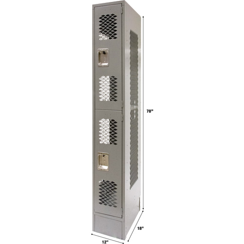 Casiers ventil&eacute;s, 2 niveaux, 12" x 18" x 78", Acier, Gris, D&eacute;mont&eacute;, Perfor&eacute; Sécurité Médic