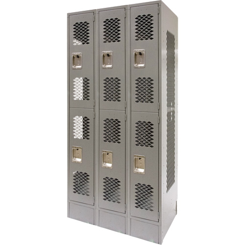 Casiers ventil&eacute;s, 2 niveaux, Bloc de 3, 36" x 18" x 78", Acier, Gris, D&eacute;mont&eacute;, Perfor&eacute; Sécurité Médic