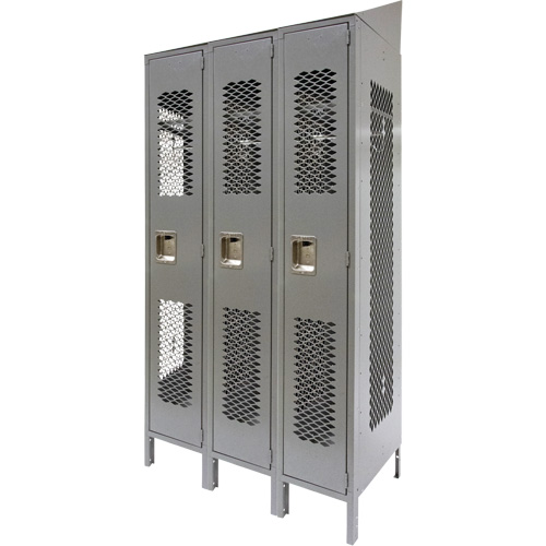 Casiers ventil&eacute;s, Bloc de 3, 36" x 18" x 88", Acier, Gris, D&eacute;mont&eacute;, Perfor&eacute; Sécurité Médic