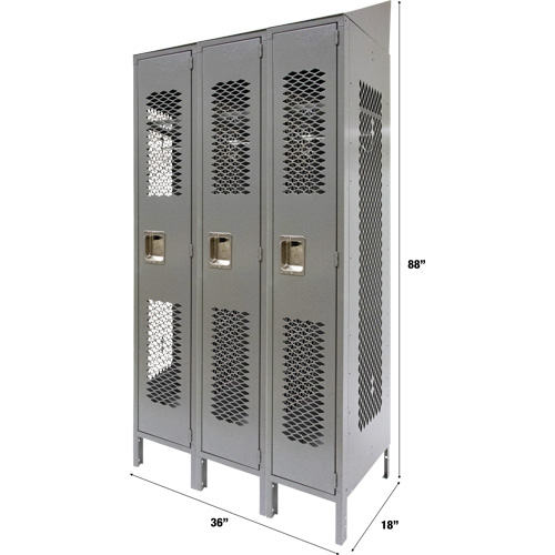Casiers ventil&eacute;s, Bloc de 3, 36" x 18" x 88", Acier, Gris, D&eacute;mont&eacute;, Perfor&eacute; Sécurité Médic