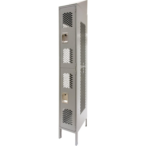 Casiers ventil&eacute;s, 2 niveaux, 12" x 18" x 88", Acier, Gris, D&eacute;mont&eacute;, Perfor&eacute; Sécurité Médic