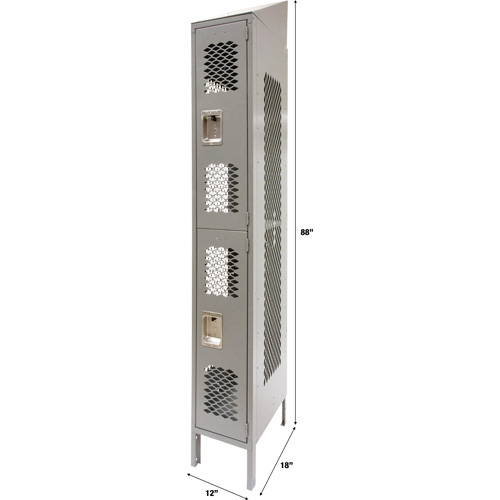 Casiers ventil&eacute;s, 2 niveaux, 12" x 18" x 88", Acier, Gris, D&eacute;mont&eacute;, Perfor&eacute; Sécurité Médic