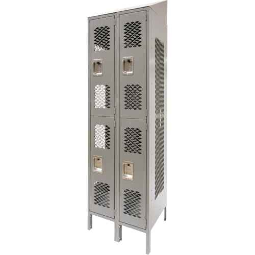 Casiers ventil&eacute;s, 2 niveaux, Bloc de 2, 24" x 18" x 88", Acier, Gris, D&eacute;mont&eacute;, Perfor&eacute; Sécurité Médic