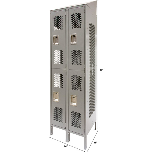 Casiers ventil&eacute;s, 2 niveaux, Bloc de 2, 24" x 18" x 88", Acier, Gris, D&eacute;mont&eacute;, Perfor&eacute; Sécurité Médic