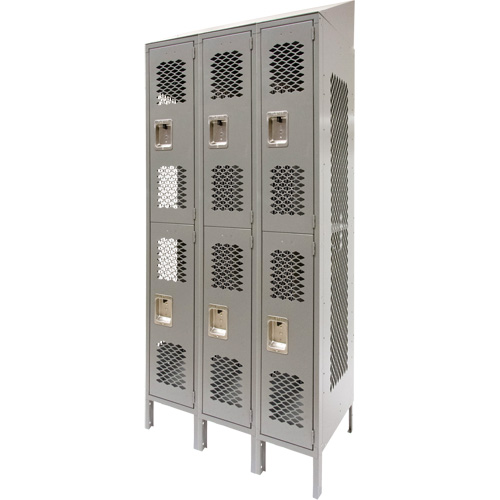 Casiers ventil&eacute;s, 2 niveaux, Bloc de 3, 36" x 18" x 88", Acier, Gris, D&eacute;mont&eacute;, Perfor&eacute; Sécurité Médic