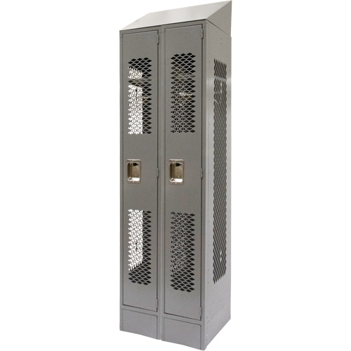 Vented Lockers, Bank of 2, 24" x 18" x 88", Steel, Grey, Knocked Down, Perforated Sécurité Médic