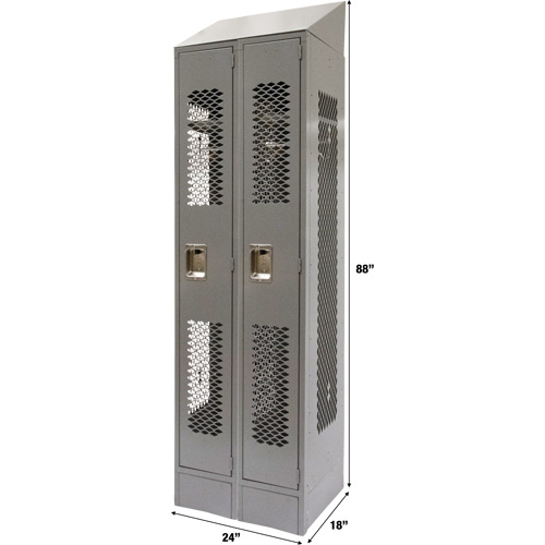 Vented Lockers, Bank of 2, 24" x 18" x 88", Steel, Grey, Knocked Down, Perforated Sécurité Médic