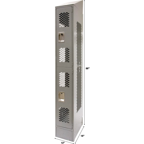 Vented Lockers, 2 -tier, 12" x 18" x 88", Steel, Grey, Knocked Down, Perforated Sécurité Médic