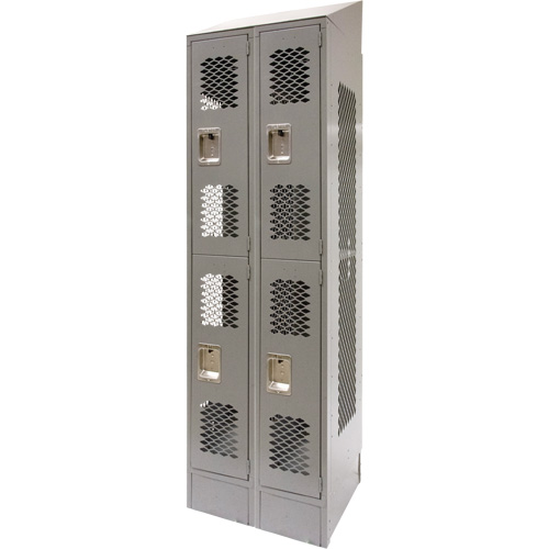 Casiers ventil&eacute;s, 2 niveaux, Bloc de 2, 24" x 18" x 88", Acier, Gris, D&eacute;mont&eacute;, Perfor&eacute; Sécurité Médic