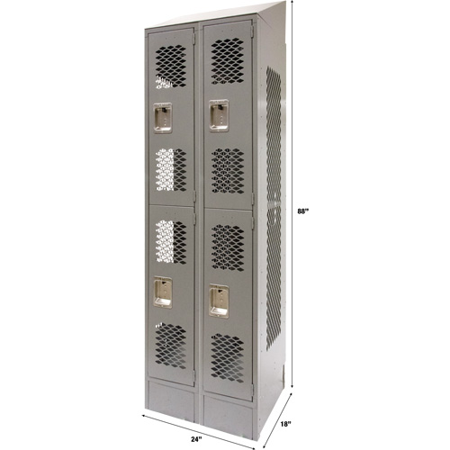 Casiers ventil&eacute;s, 2 niveaux, Bloc de 2, 24" x 18" x 88", Acier, Gris, D&eacute;mont&eacute;, Perfor&eacute; Sécurité Médic