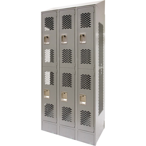 Vented Lockers, 2 -tier, Bank of 3, 36" x 18" x 88", Steel, Grey, Knocked Down, Perforated Sécurité Médic