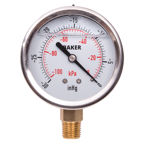 Manom&egrave;tres,  2-1/2", 30" Hg-0" Vac, Fixation inf&eacute;rieure, Analogique rempli de liquide Sécurité Médic