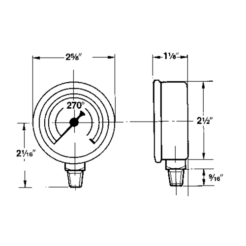 Manom&egrave;tres,  2-1/2", 30" Hg-0" Vac, Fixation inf&eacute;rieure, Analogique rempli de liquide Sécurité Médic
