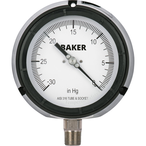 Pressure Gauge, 4-1/2" , 30" 0 Hg Vac., Bottom Mount, Liquid Filled Analogue Sécurité Médic