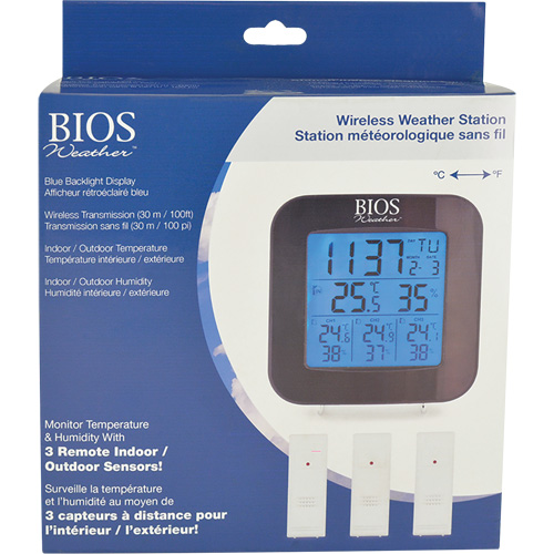 Wireless Weather Station with 3 Sensors, Non-Contact, Digital, 40-158°F (-40-70°C) Sécurité Médic