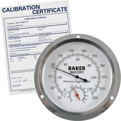 Thermo-hygrom&egrave;tre &agrave; cadran avec certificat ISO, 0,0% - 100% RH, 30 - 250°F (0 - 120°C) Sécurité Médic