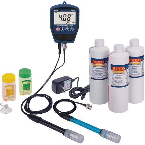 Trousse de pH/mV-m&egrave;tre R3525 avec &eacute;lectrode de potentiel redox, solution de pH/conductivit&eacute; et adaptateur de courant Sécurité Médic