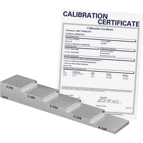 Bloc d'&eacute;talonnage de 5 &eacute;paisseurs avec certificat de calibration Sécurité Médic