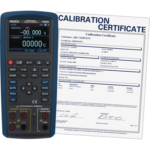 Multifunction Process Calibrator with Calibration Certification, Without Data Logging, Portable, 5 Processes Sécurité Médic