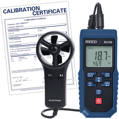 R4100 Vane Thermo-Anemometer with Air Volume with Calibration Certificate, Data Logging, 0.4 - 30 m/sec Air Velocity Range Sécurité Médic