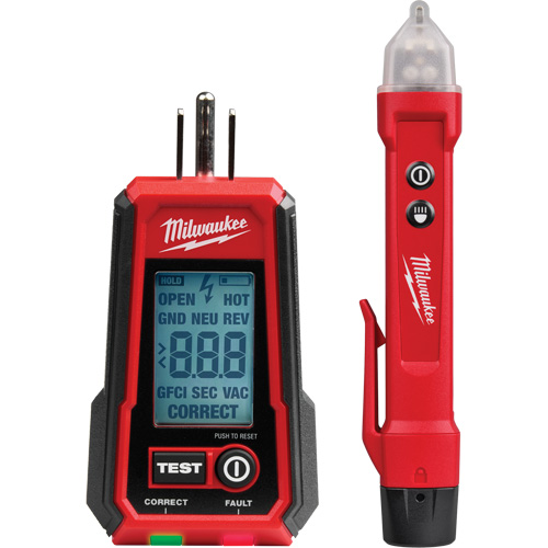 Voltage Detector with LED & GFCI Receptacle Tester Kit, 50 V - 1000 V, Display & Sound Alert Sécurité Médic