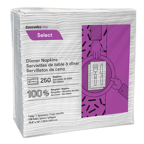 Pro Select 1/8 Fold Dinner Napkins, 1 Ply, 15.5" x 16" Sécurité Médic