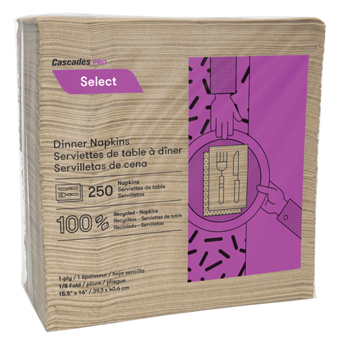 Pro Select 1/8 Fold Dinner Napkins, 1 Ply, 15.5" x 16" Sécurité Médic