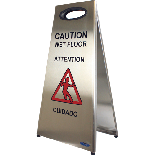 "Wet Floor" Sign, Trilingual With Pictogram Sécurité Médic