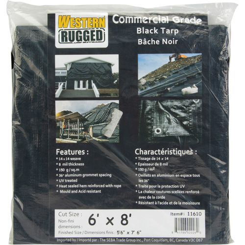 Tarp, Light Industrial Duty, Black, 6' x 8' x 8 mils Sécurité Médic