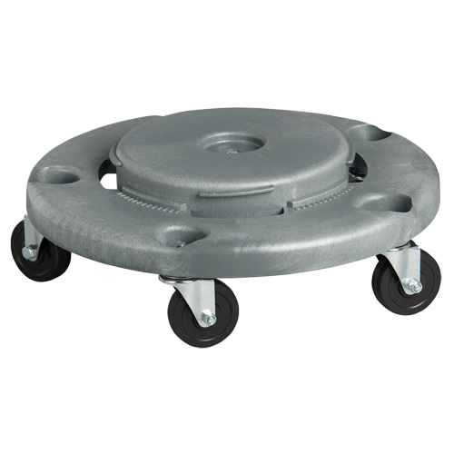 Waste Container Dolly, Polyethylene, Grey, Fits: 24" Dia. Sécurité Médic