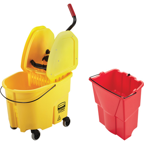 Ensemble de seau pour vadrouille et essoreuse WaveBrake, Pression vers le bas, 8,75 gal. US (35 pintes), Jaune Sécurité Médic