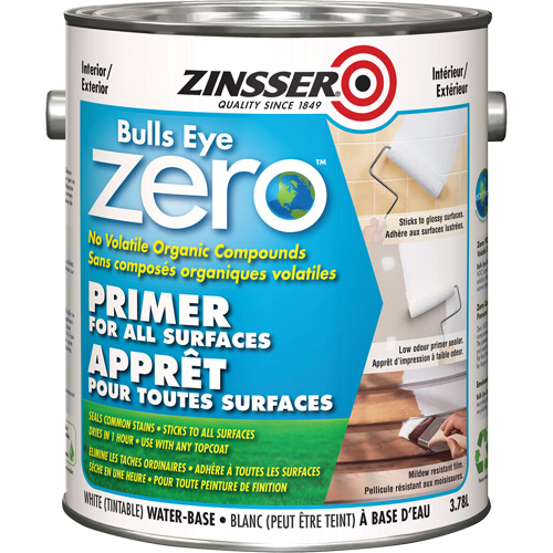 Bulls Eye Zero Low VOC Primer, 3.78 L, Gallon, Tintable White Sécurité Médic