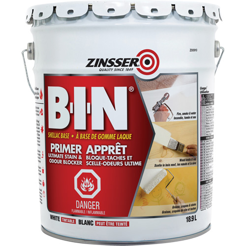 B-I-N&reg; Shellac-Base Sealer Primer, 18.9 L, Pail, Tintable White Sécurité Médic