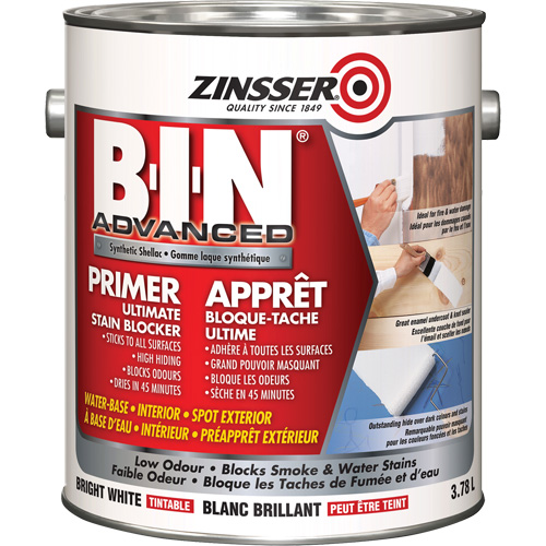 B-I-N&reg; Advanced Synthetic Shellac Based Primer, 3.78 L, Gallon, Tintable Bright White Sécurité Médic