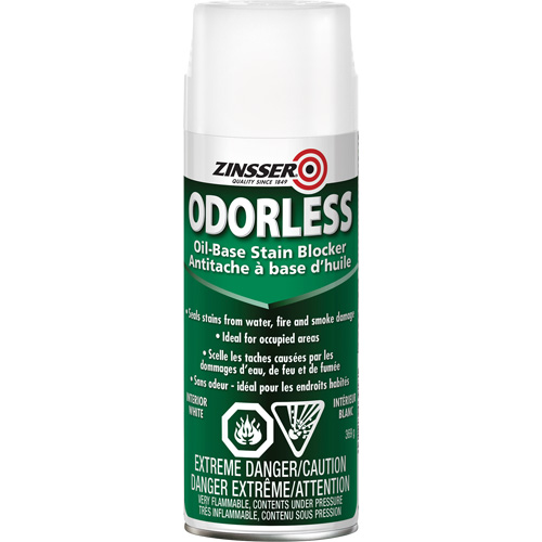 Odourless Oil-Base Stain Blocking Primer, White, Very Flat, Aerosol Can Sécurité Médic