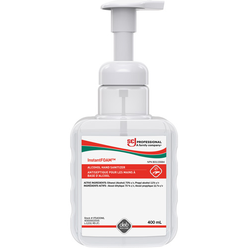 D&eacute;sinfectant pour les mains Instantfoam, 400 ml, Bouteille &agrave; pompe, 70 % alcool Sécurité Médic