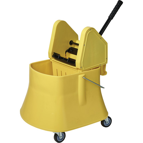 Ensemble de seau pour vadrouille et essoreuse Champ, Pression vers le bas, 10 gal. US (40 pintes), Jaune Sécurité Médic