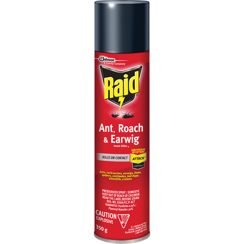 Insecticide contre fourmis, coquerelles et perce-oreilles Raid, 350 g, &agrave; base de solvant Sécurité Médic