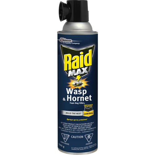 Raid&reg; Max&reg; Wasp & Hornet Foam Bug Killer, 500 g, Aerosol Can, Solvent Base Sécurité Médic