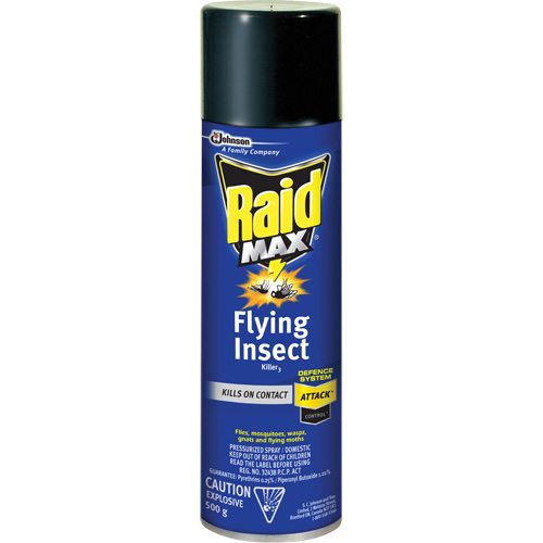Raid&reg; Max&reg; Flying Insect Killer, 500 g, Aerosol Can, Solvent Base Sécurité Médic