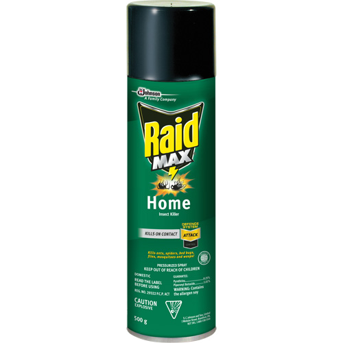 Insecticide pour insectes domestiques Raid Max, 500 g, Canette a&eacute;rosol, &agrave; base de solvant Sécurité Médic
