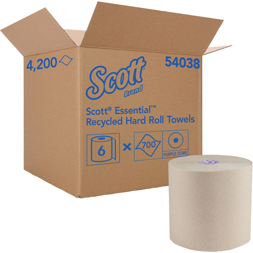 Essuie-mains bruns en fibres recycl&eacute;es &agrave; 100 % &agrave; enroulement serr&eacute; Essential, 1 pli, Standard, 700' lo Sécurité Médic